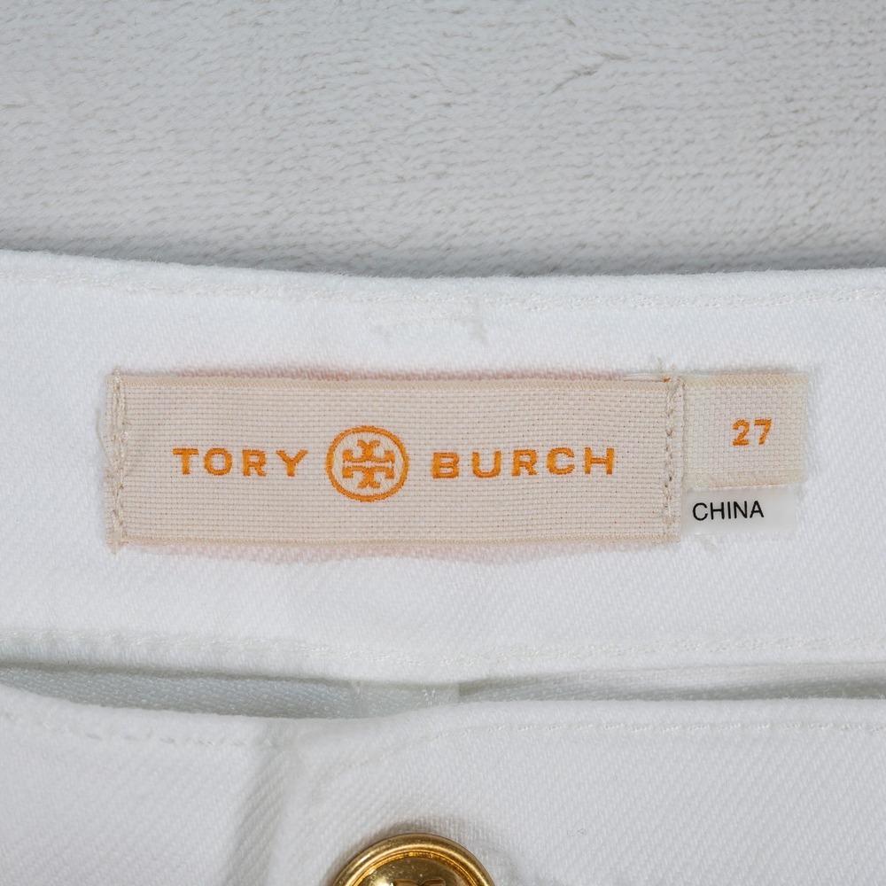 Tory Burch White High Rise Button Fly Embroidered Flower Cropped‎ Jeans Size 27 - Picture 2 of 16